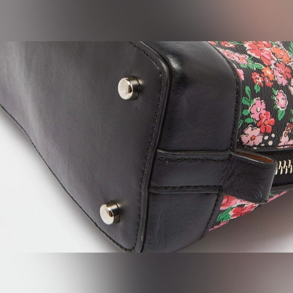 Coach Pink and Black Floral Leather & Canvas Satchel & Bonus Cherry Charm - Picture 6 of 16